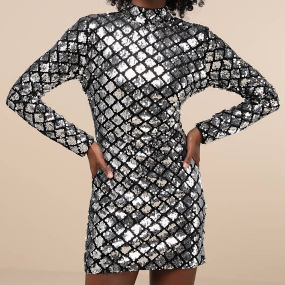 Radiant Mood Silver and Black Velvet Sequin Backless Mini Dress